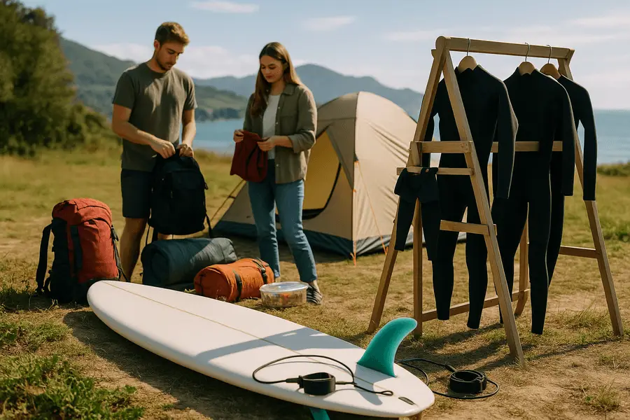 Disfruta del surf y el camping en un lugar donde cada día es una aventura en plena naturaleza. Elige tu equipo, sigue las normas y explora el entorno.