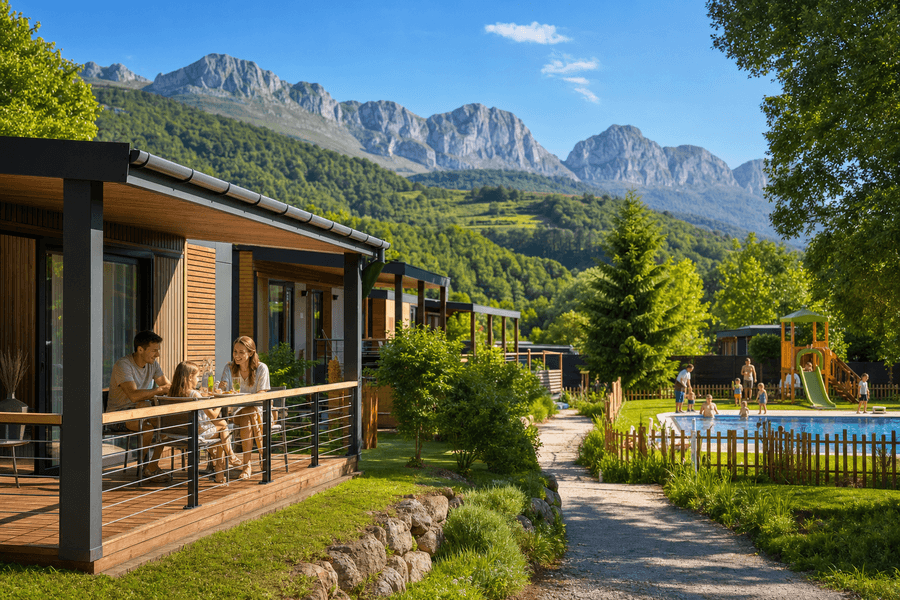 Disfruta de la naturaleza en bungalows modernos y cómodos, con opciones para familias o parejas. Acceso a piscinas, juegos y actividades al aire libre.